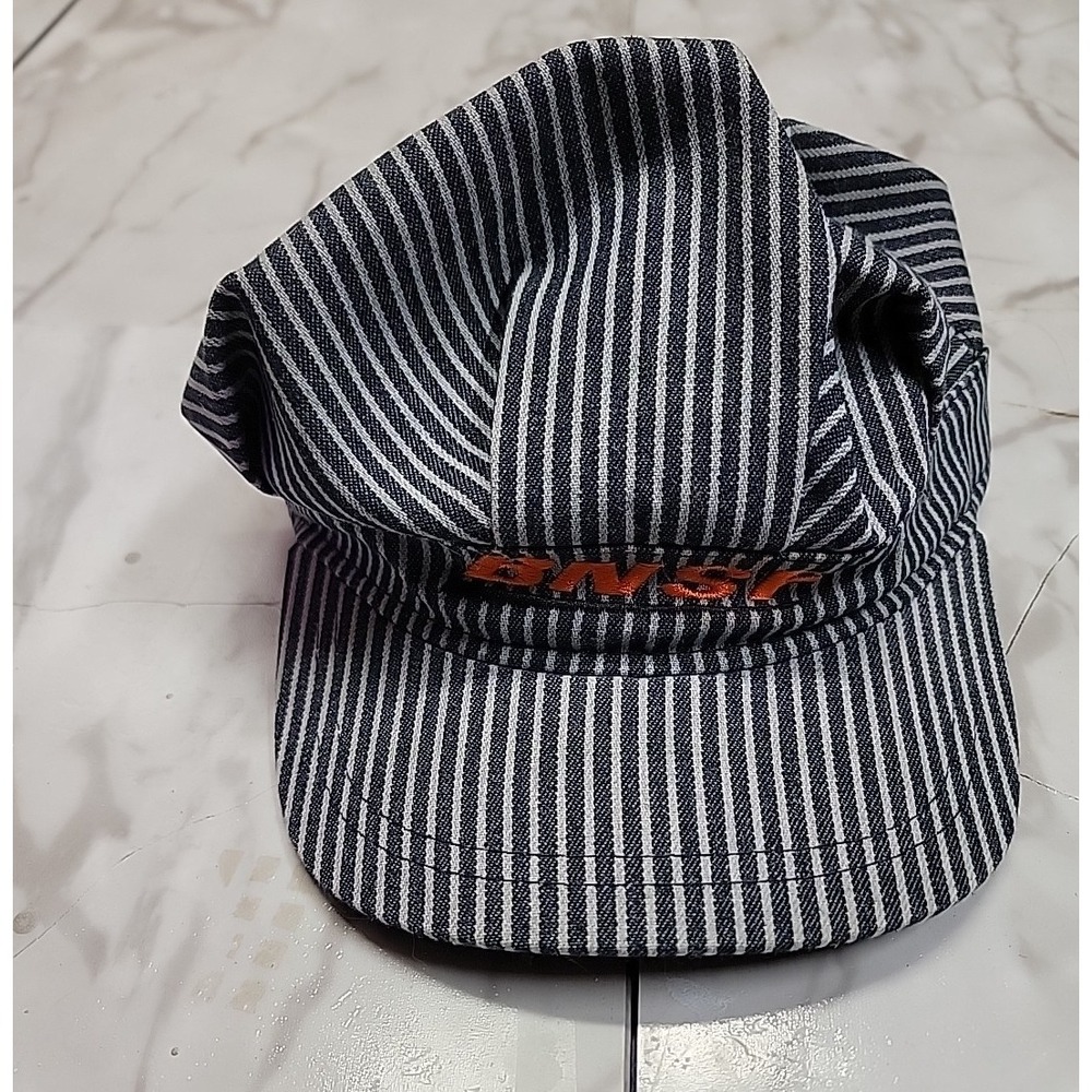 BNSF Train Conductor Engine Hickory Striped Snapback Hat Railroad Engineer Cap